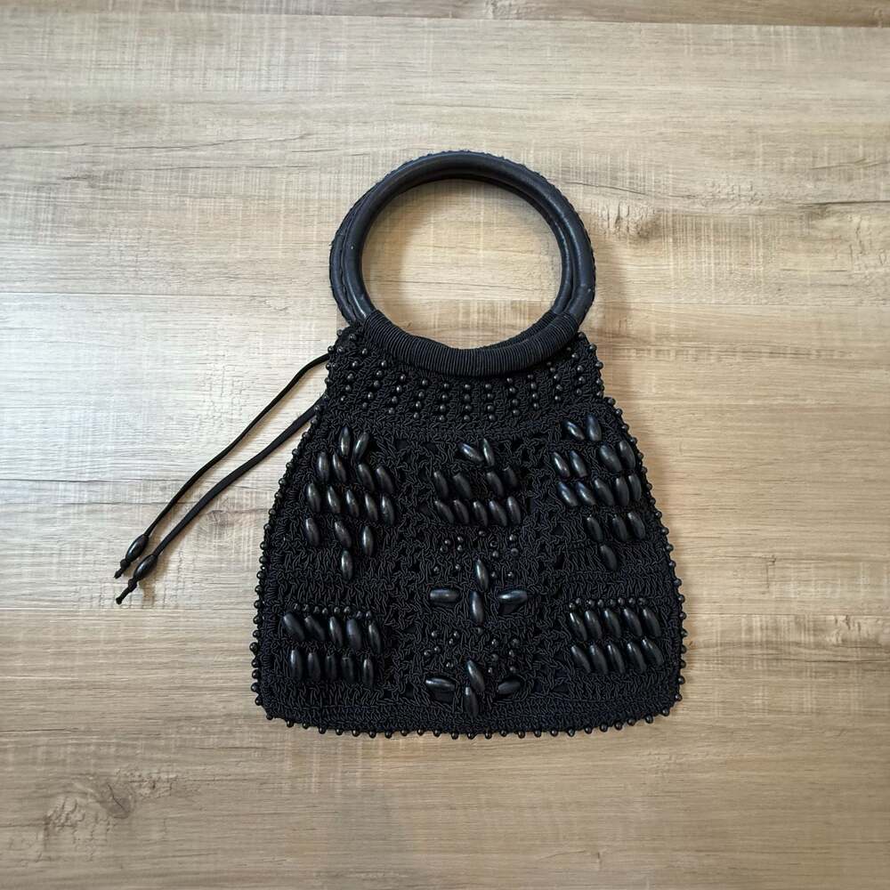 Y2K Express Black Beaded Ring Handle Handbag